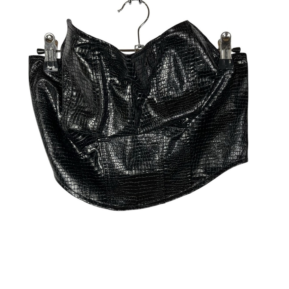 Cider Black Faux Snake Cropped Strapless Corset Tank Top S